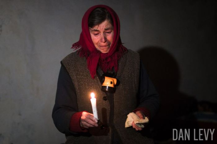 Debaltsevo bomb shelter, with no electricity or water,  by Dan Levy.